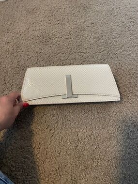 Aldo Cream Textured Envelope Clutch with Silver Accent